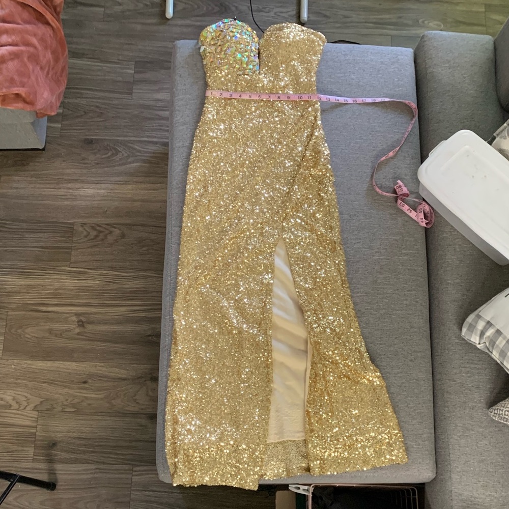 Size 4 Formal Gold-colored sequin dress with front slit